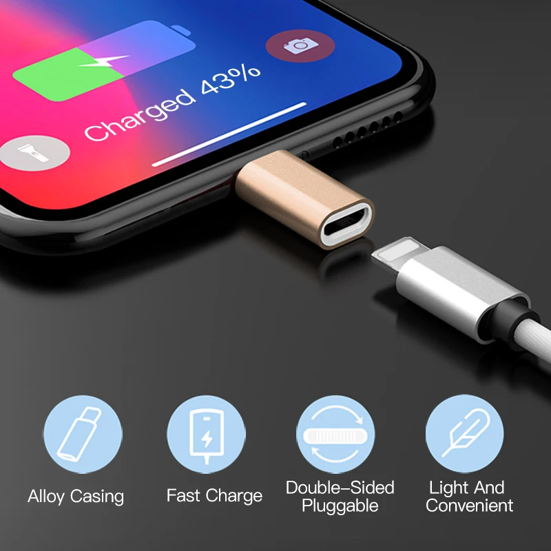 ! ACCEZZ 2 шт. Тип C адаптер Мужской до 8 Pin женский USB быстрой зарядки Разъем