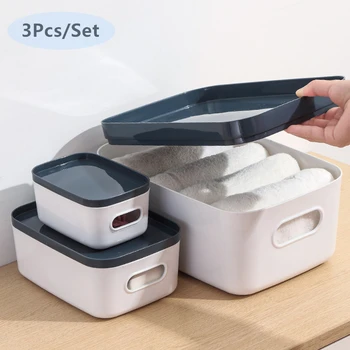 

3Pcs Desktop Cosmetic Storage Box Home Toy Sundries Basket Clothes Underwear Organizer with Lid