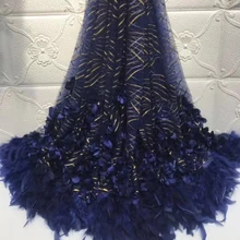 Цветочная Сетка кружевная ткань высокое качество французские кружева для вечерние 5 ярдов перо вышивка африканский тюль кружевная ткань