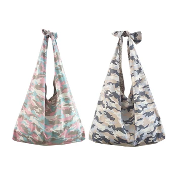 

Retro Light Color Camouflage Handbag Thin Denim Single Shoulder Bag Japanese Knot Large Capacity Bag For Women