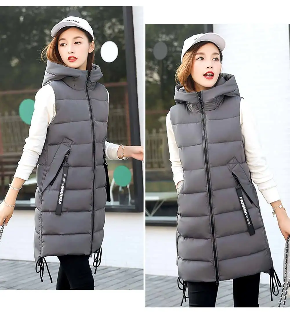 Flat bottom black autumn winter vest women's vest women's vest sleeveless vest with warm Hat vest gilet femme women jacket
