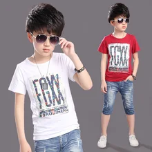 Футболка с короткими рукавами для мальчиков, летняя тонкая футболка с круглым вырезом и надписью для подростков