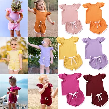 

2Pcs Summer Newborn Baby Girls Boys Clothes Cotton Casual Ribbed Knitted Short Sleeve Tops T-shirt+Shorts Toddler Sport Outfits