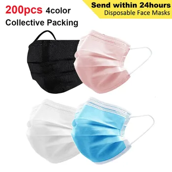 

100/200pcs 3 Layers Earloop Face Masks Safely Soft Breathable Mouth Mask Face Mask Non Woven Disposable Masks