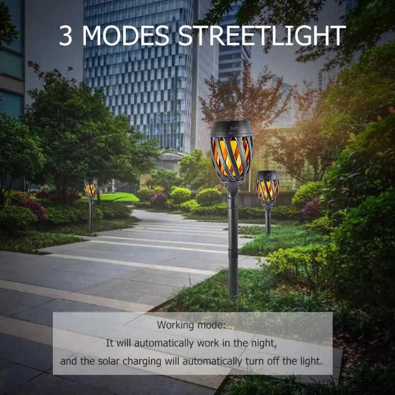 

Black Solar Powered Flame Lamp Waterproof 96LEDs for Yard Lawn Garden Decoration Low Power Consumption High Brightness