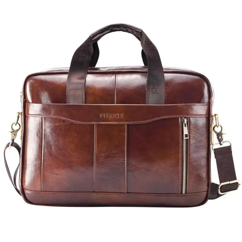 Мужской портфель из натуральной кожи, сумка для ноутбука из натуральной кожи, сумка-мессенджер для ноутбука, сумка через плечо, Офисная сумка - Цвет: Light Brown