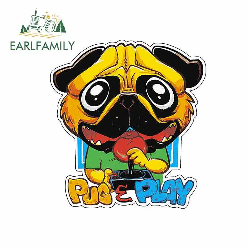 

EARLFAMILY 13cm x 12cm for Pug and Play Dog Game Funny Car Stickers Vinyl Waterproof RV VAN Car Accessories JDM Anime Comic Sign