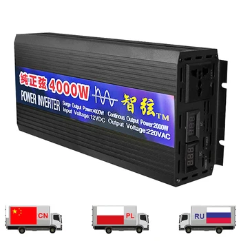 

New Pure Sine Wave Inverter 2000W 3000W 4000W Power Solar Car Inverters With LED Display DC 12V 24V To AC 220V Voltage Converter