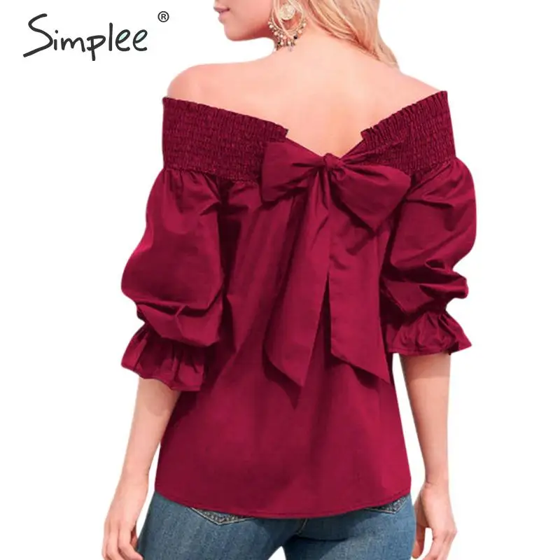 Simplee эластичная женская блузка с вырезом лодочкой рубашка рукав-фонарик оборки
