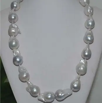 

Jewelry Free Shipping Natural Rare gray 14*22mm Baroque nucleated perl Necklace