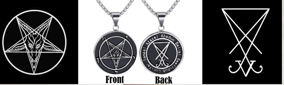 Для мужчин Нержавеющая сталь кулон ожерелье печатка сатаны sigil of Lucifer обе стороны Бафомет Коза дьявол с изображением перевернутой пентаграммы цепи