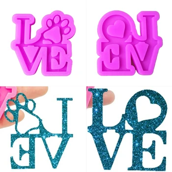 

Crystal Epoxy Resin Mold Shiny Heart with Bear Paw Shape Keychain Pendant Casting Silicone Mould DIY Crafts Jewelry Making Tools