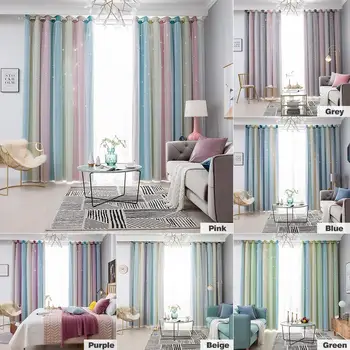 

Star Curtain High-quality Polyester Comfortable Solid Gradient Hollowed Bedroom Living Room Full Blackout Window Blinds