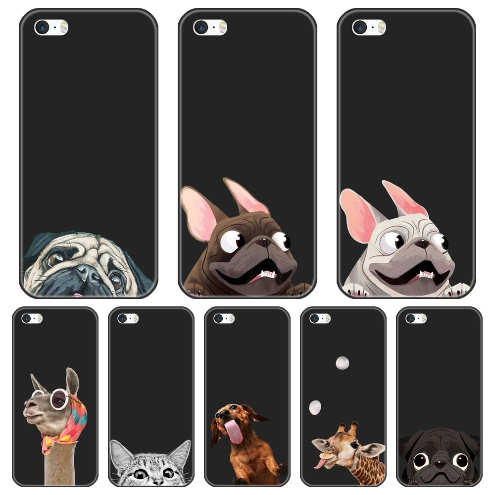 Милый черный чехол-накладка с изображением мопса собаки кота Альпака для iPhone 5 5C