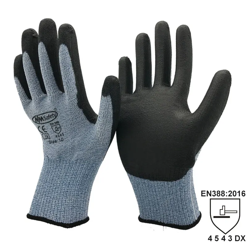 NMSafety анти-нож защитные перчатки с HPPE лайнером устойчивые к порезам защитные рабочие перчатки - Цвет: DY110-PU-HS
