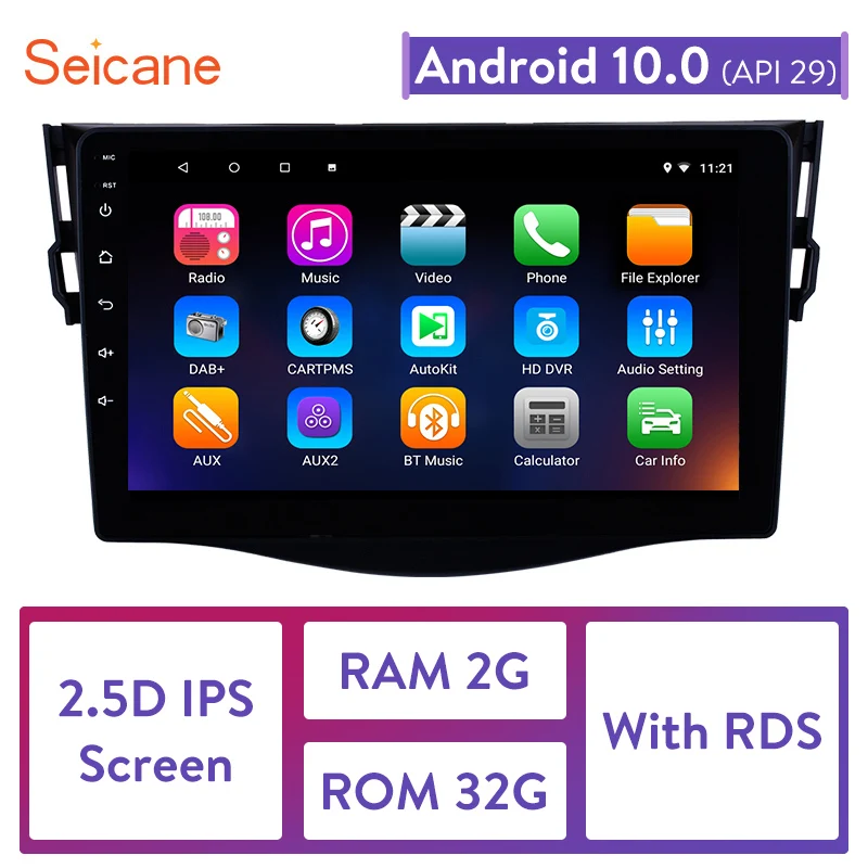 Автомагнитола Seicane 2 Гб ОЗУ Android 10 0 GPS радио для Toyota RAV4 2007 2008 2009 2010 2011-2013 поддержка