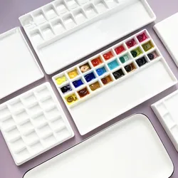 Palette d'aquarelle en céramique, de haute qualité, rectangulaire, multi grille, en porcelaine blanche, fournitures d'art, palette de peinture avec couvercle 