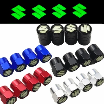 

For Suzuki Swift SX4 Vitara Jimny S-CROSS Car Accessories 4Pcs Aluminium Alloy Car Wheel Tire Valve Caps Protection Luminous