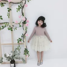 Новая стильная юбка принцессы для девочек, детское Пышное Платье с длинными рукавами, бронзовое, со снежинками