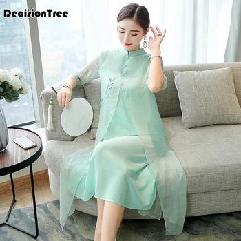 

2020 lady vintagechinese dress cheongsam qipaoelegant women cheongsam mandarin collar chiffon chinese dress vestidos