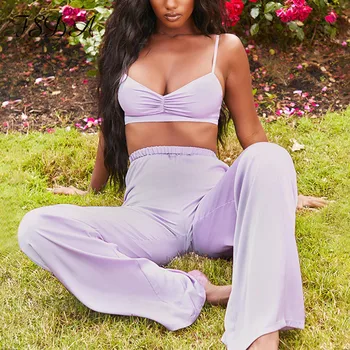 

FSDA Summer 2020 Satin Women Set Sexy Crop Top Strap Spaghetti Backless And Pants Two Piece Set Party Outfit Club