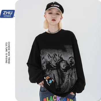

Sweatshirt woman/Men's clothes Funny cartoon printed long sleeve t-shirt fashion brand Street hip-hop Fashion Tops Hip hop