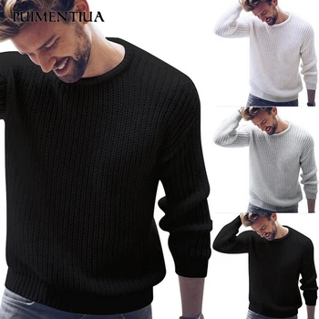 

Puimentiua Sweater Men Knitted Pullover Casual Jumper Round Neck For Male 2020 Spring Fashion Wear Tops Size : S-XL