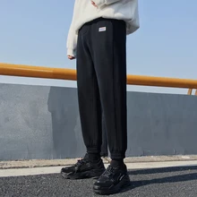 New Spring And Autumn Plus Velvet Solid Color Casual Pants Loose Pants Men's Sweatpants Black / Brown M-2XL