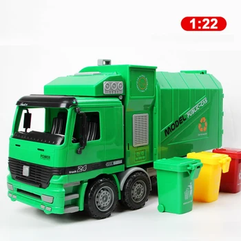 

1:22 Children Simulation Inertia Garbage Truck with 3 Garbage Cans Diecast Music Light Sanitation Car Model Kid Boy Toy Car Gift
