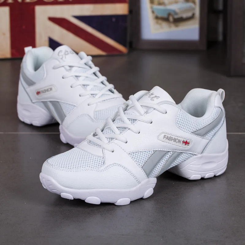 Dance Shoes Man Ladies Modern Soft Outsole Jazz Sneakers Leather Mesh Breathable Lightweight Female Dancing Fitness Shoes Sport 5