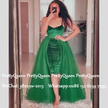 

High Low Prom Dresses With Detachable Skirt 2020 Green Velvet Tulle African Women Hi Lo Evening Dress Party Vestido De Festa