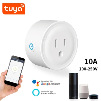 

TUYA mini smart WIFI smart socket phone APP timer switch, support Tuya App remote control and use Google Home with Alexa Echo