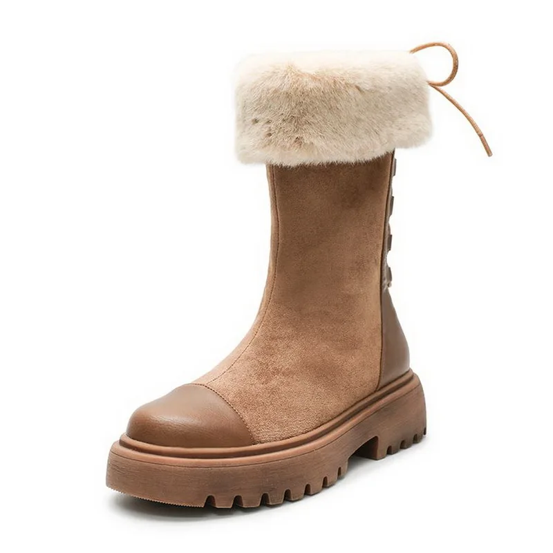 LALA IKAI/женские зимние ботильоны из флока; теплая плюшевая обувь; зимние ботинки в стиле пэчворк; женская обувь на платформе со шнуровкой; zapatillas mujer; WA8827-4
