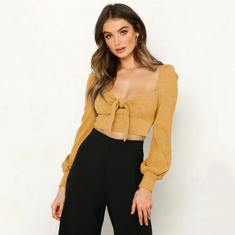 

Jumper Promotion Limited Polyester Feminino Big Sexy Sweater New Women's 2019 Autumn And Winter Tie With Navel Sleeves