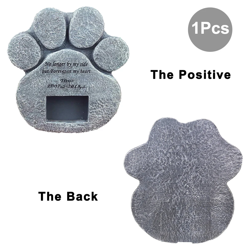 Memorial Tombstone for Pet Keepsake Gravestone Tomb Dog Cat Paw Print Animal Funeral Footprint Shaped Can Put Photos