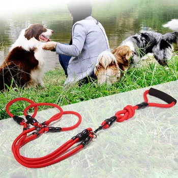 

Two Three dogs Leash P chain collar Detachable Pet Lead Climbing foam handle 1 leash for 2 or 3 Dogs Small Dog traction rope