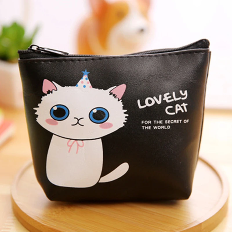 Stationery creative coin purse cute cartoon kitten PU material children wallet student coin purse key lock key storage bag 3