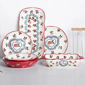 

4~12inch Ins Hot Heart Lovely Japanese Ins Dessert Cake Dish Plate Set Home New Creative Fish Plate Salad Soup Bowl