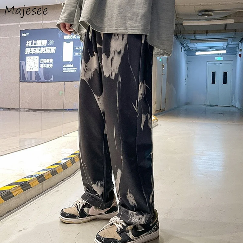 Men Casual Pants Wide Leg Tie Dye Vintage Style Harajuku Hip-hop High Street Chic Hipsters Teens Mopping Draped Cozy Cool M-3XL
