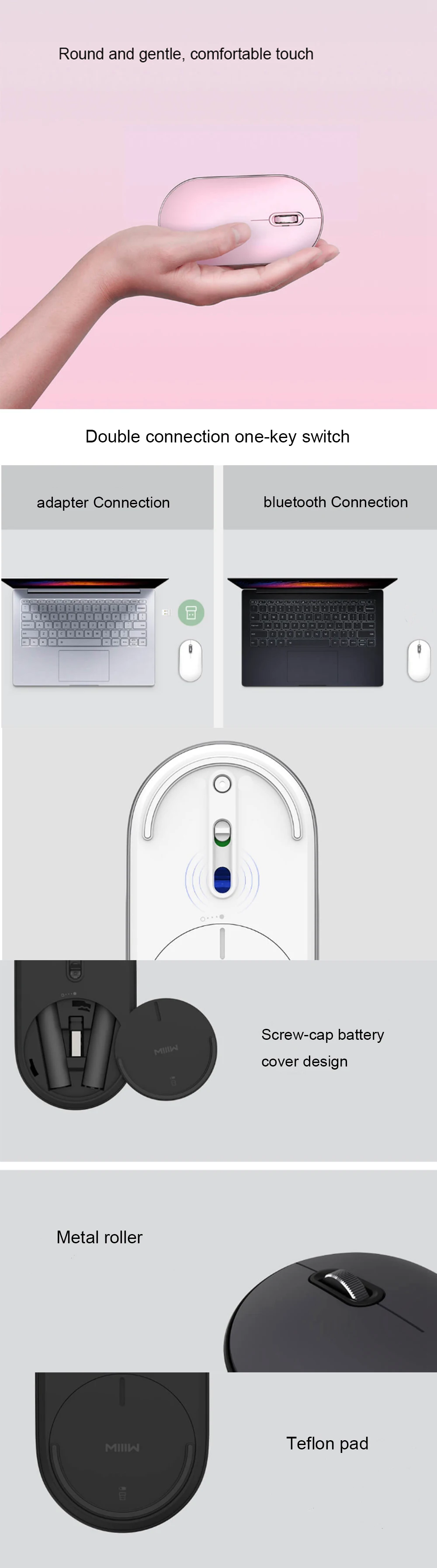 Xiaomi Mijia Miiiw Беспроводная компьютерная Двухрежимная мышь Air 2,4G приемник супер тонкая и бесшумная мышь для ПК ноутбука домашнего использования в офисе