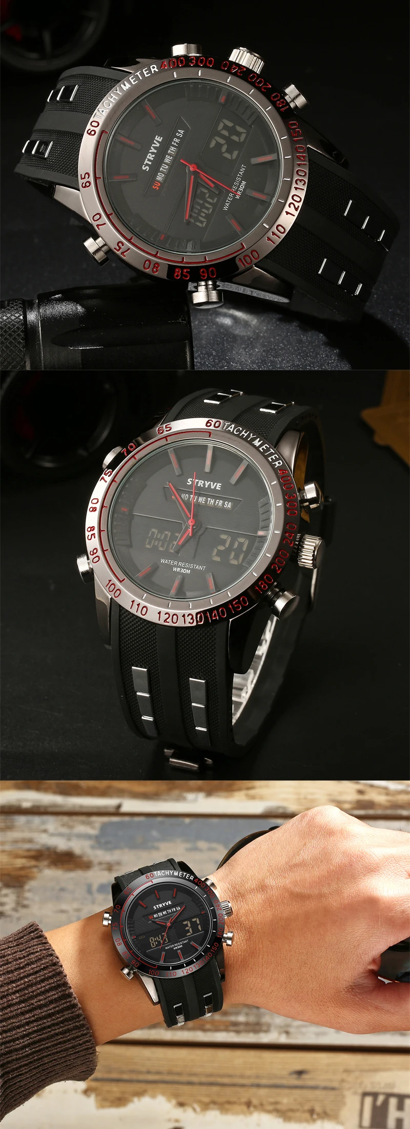 STRYVE Casual Watch Men Sport LED Digital Watch Waterproof Quartz Watches Men Luxury Brand Steel Band Relogio Masculino Clock