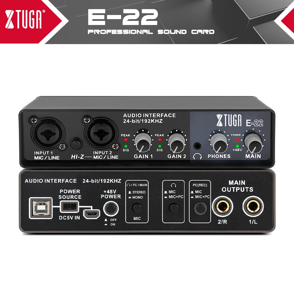 XTUGA E22 Audio Interface Sound Card with Monitoring,Electric Guitar