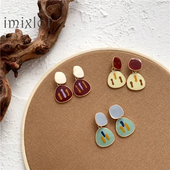 

1Pair Vintage Morandi Color Geometric Earrings Colorful Enamel Drop Earrings for Women Fashion Jewelry Gifts
