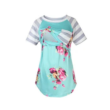 

Maternity Nursing Wear Printed Short Sleeve Breastfeeding Maternity T-Shirt Splicing Shirt Crew Neck Top Maternity Wear