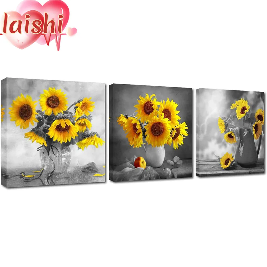 

3 шт. Подсолнухи, ваза набор для алмазной живописи хобби искусство 5D Сделай Сам полная дрель квадратная Круглая Мозаика вышивка крестиком украшение для дома подарок