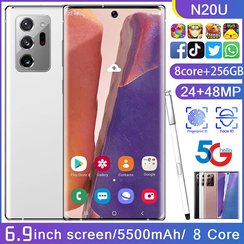 N20U смартфон полноэкранный 8-ядерный 256 ГБ хватит Мощность Android 10 Snapdragon 865 + палец Face