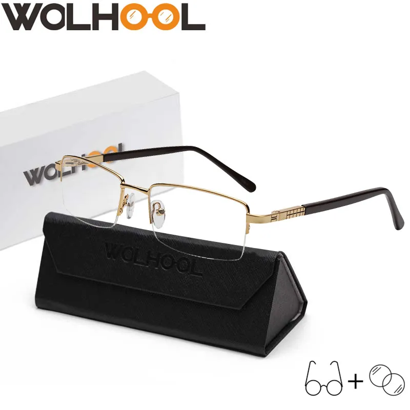 

Men Vintage Semi-rimless Alloy Adjustable Myopia Eyeglasses Retro Square Rectangle Photochromic Prescription Glasses