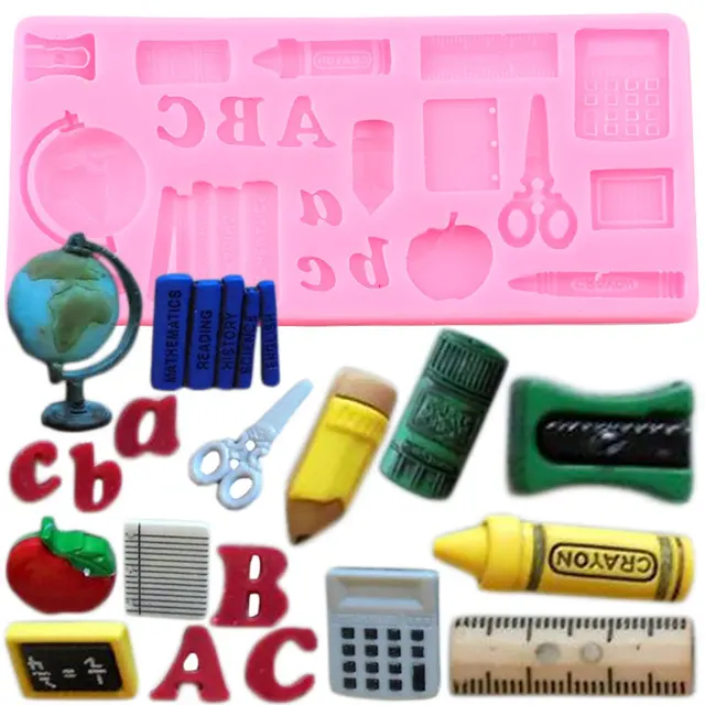 Tanulmányi Eszközök Globe Iskolai Táska Könyv Ollós Rajz Toll Szilikon Penész Fondant Sütemény Díszítő Szerszámok Cukorkás Csokoládé Gumpaste