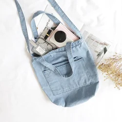 Leisure Student Denim One Shoulder Messenger Bag Tote Bag Shopping Bag Shopper Environmental Protection Size 35x37x8cm
