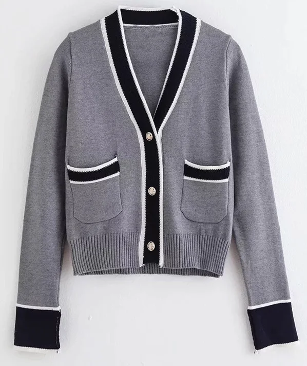 Женский модный вязаный свитер осень зима шикарный женский кардиган с длинными рукавами Черный Белый лоскутный Топ Верхняя одежда - Цвет: gray